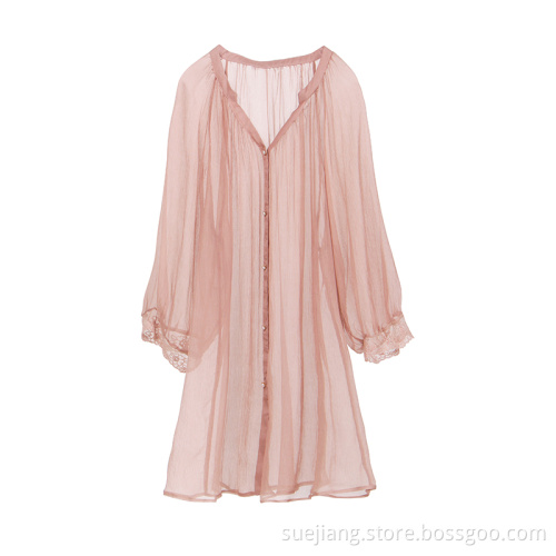 Real Silk Long Sleeve Transparent Mini Dress
